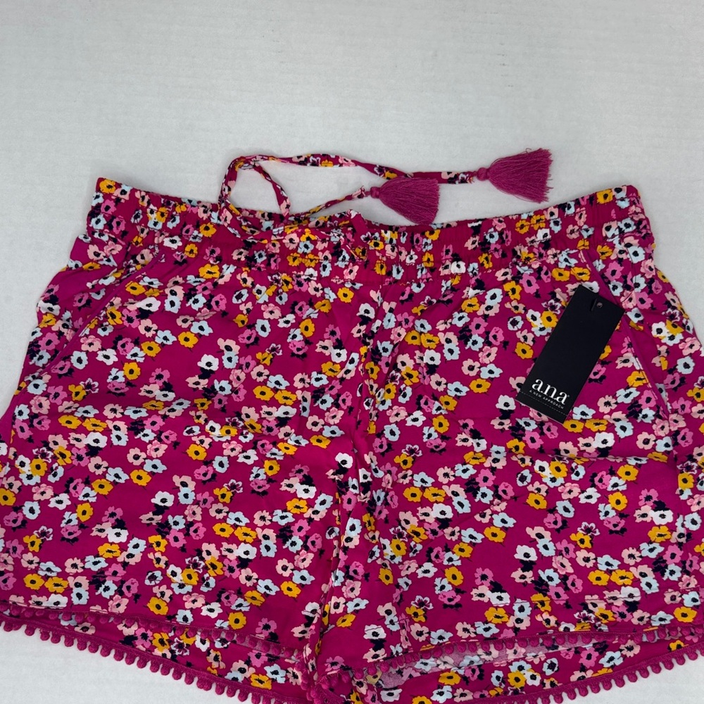 a.n.a Women's Floral Magenta Shorts/Pockets/Tassels/ElasticWaist/Med/NWT